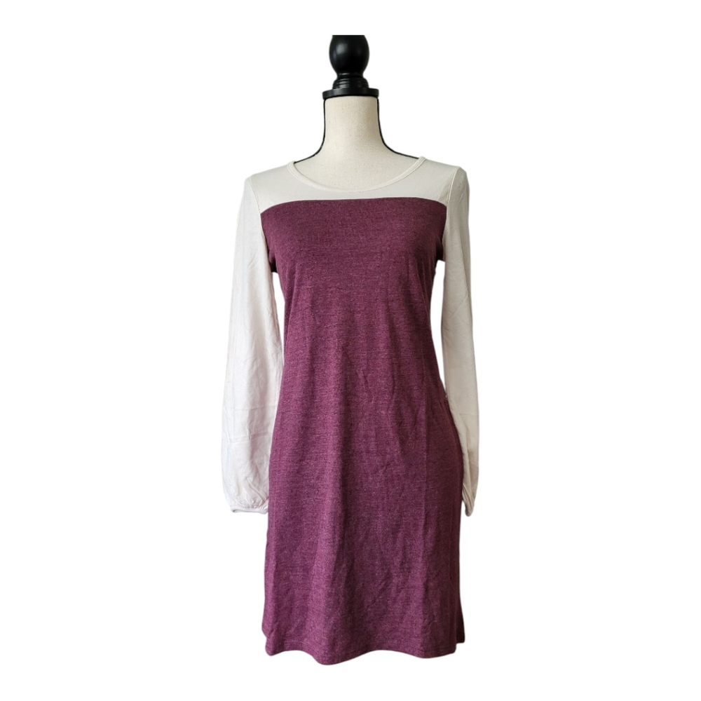 💕CHASER Burgundy Cream Colorblock Long Sleeve Super Soft Mini Dress Size S New